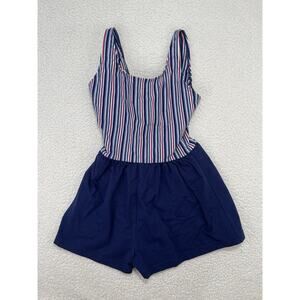 Vintage 90s Cherokee One Piece Swimsuit Romper Shorts Size 10 Womens Stripe